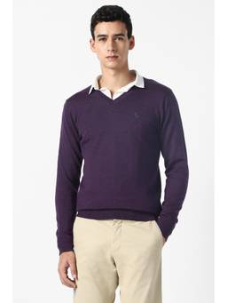 Van Heusen - Men Purple Solid V Neck Sweater