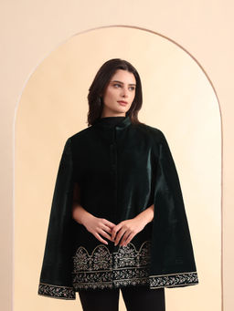Zamour - Women Handcrafted Velvet Cape with Intricate Embroidery Jacket
