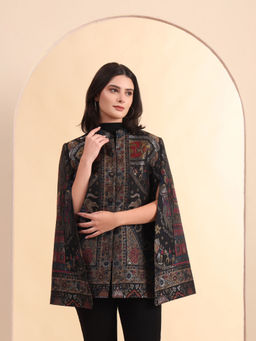 Zamour - Women Woven Zari Darbar Royal Woollen Luxury Cape Jacket