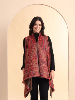 Zamour - Women Sleeveless Pastel Jacquard Woven Cape Shrug