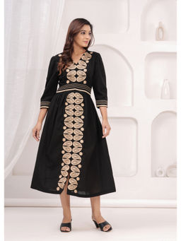 Zolo Label - Cotton Black Embroidered Midi Dress
