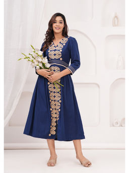 Zolo Label - Cotton Navy Embroidered Midi Dress