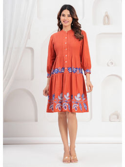 Zolo Label - Rust Orange Fit and Flare Knee Length Dress