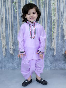 BownBee - Embroidered Full Sleeve Dhoti Kurta For Boys-Pink (Set of 2)