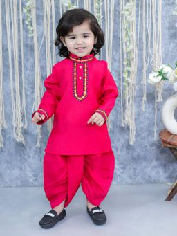 BownBee - Embroidered Full Sleeve Dhoti Kurta For Boys-Pink (Set of 2)