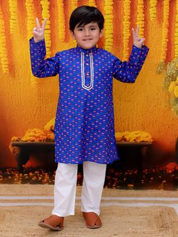 BownBee - Full Sleeve Pure Cotton Printed Kurta Pajama-Blue (Set of 2)