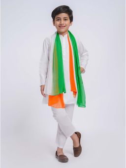 Vastramay - Boys White Solid Kurta With Pyjama And Tricolour Dupatta (Set of 3)
