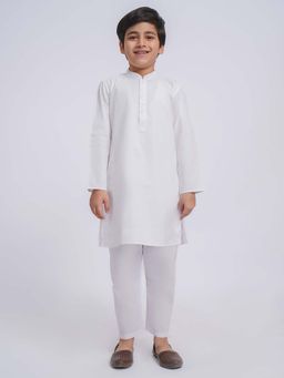 Vastramay - Boys Cotton Full Sleeves White Solid Kurta With Pyjama (Set of 2)