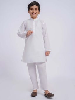 Vastramay - Boys Cotton Full Sleeves White Solid Kurta With Pyjama (Set of 2)