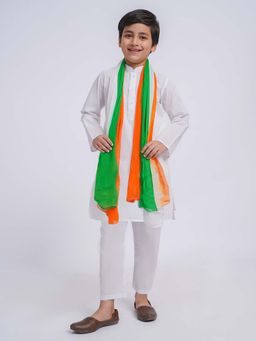 Vastramay - Boys White Solid Kurta With Pyjama And Tricolour Dupatta (Set of 3)