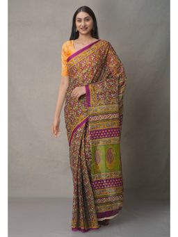 Unnati Silks - Multi Pure Block Printed Cotton Saree with Unstitched Blouse