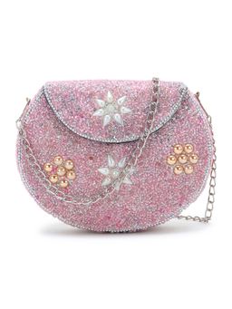 Anekaant - Mosiac Baby Pink & Silver Metal Floral Beaded Clutch