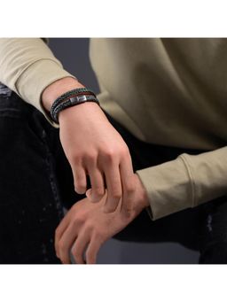 Police - Braid Gunmetal Olive Wrap Leather Bracelet - PEAGB0037402