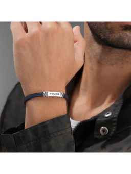 Police - Recall Ss Black Blue Flat Leather Bracelet - PEAGB0079201