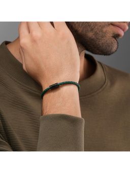 Police - Carbon Gunmetal Green Braided Leather Bracelet - PEAGB0079404