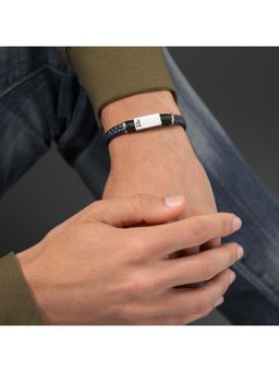 Police - Ridgecord Ss Blue Braided Flat Leather Bracelet - PEAGB0079501