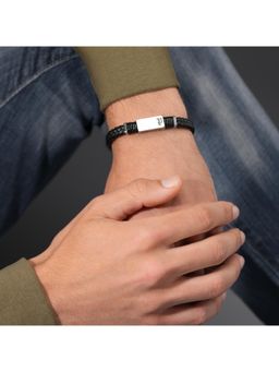 Police - Ridgecord Ss Black Braided Flat Leather Bracelet - PEAGB0079503