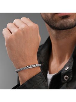 Police - Skyfall Ss Emblem Grey Leather Bracelet - PEAGB0079602