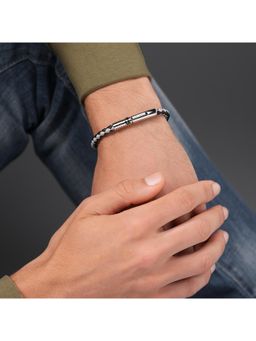 Police - Modish Ss And Black Leather Bracelet - PEAGB0080301