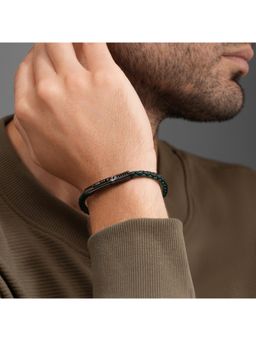 Police - Modish Gunmetal Olive Black Leather Bracelet - PEAGB0080302