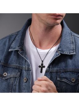 Police - Stoneset Black Cross P Logo Pendant Necklace - PEAGN0036502