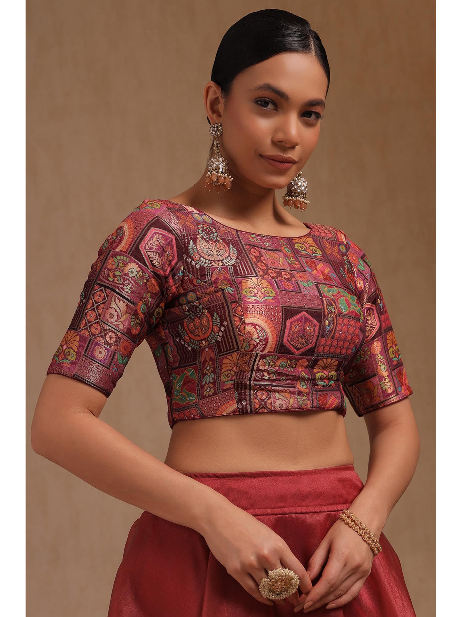 soch Wine Tussar Padded Stitched Blouse-picture-17