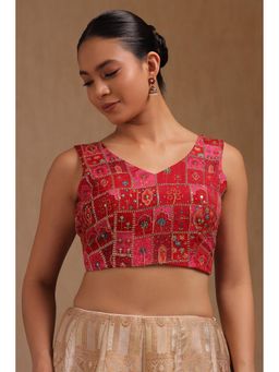 Soch - Pink Georgette Floral Padded Stitched Blouse with unstitched Sleeves