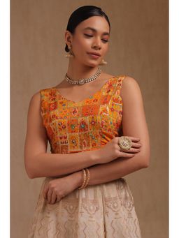 Soch - Yellow Georgette Floral Padded Stitched Blouse with unstitched Sleeves