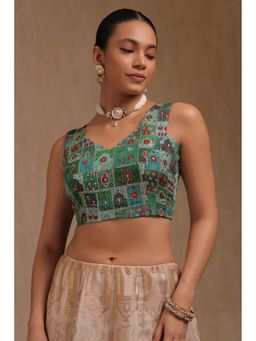 Soch - Green Georgette Floral Padded Stitched Blouse with unstitched Sleeves