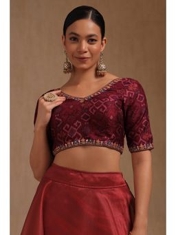 Soch - Wine Silk Blend Padded Stitched Blouse
