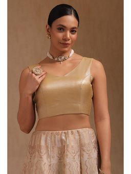 Soch - Gold Tussar Chevron Padded Stitched Blouse with unstitched Sleeves
