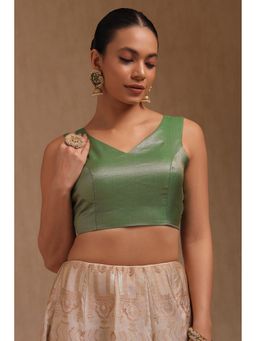 Soch - Green Tussar Chevron Padded Stitched Blouse with unstitched Sleeves
