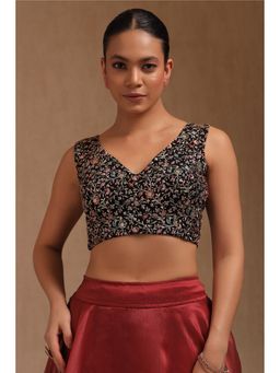 Soch - Black Georgette Floral Padded Stitched Blouse with unstitched Sleeves