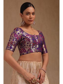 Soch - Navy Blue Tussar Floral Padded Stitched Blouse