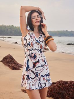 PURVAJA - White Printed A-Line Dress