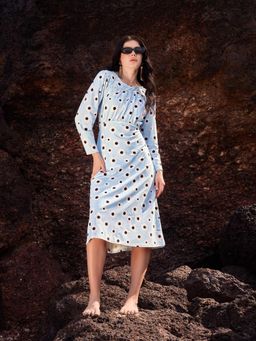 PURVAJA - Blue Floral Printed Ruched Dress