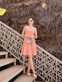 PURVAJA - Peach Printed Fit Flare Dress