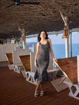 PURVAJA - Black Printed Mermaid Dress