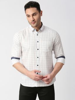 Dragon Hill - Full Sleeves White Checked Shirt With Pocket