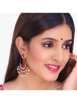 Yellow Chimes - Pink Stone Studded Hoop Jhumka