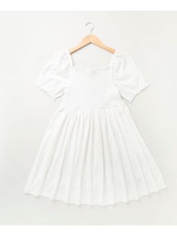SWEETLIME BY AS - Round Neck Short Sleeves Smoking Dress-White