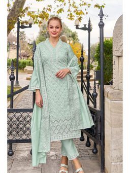 Autumnlane - Green Viscose Embroidered Kurta with Pant and Dupatta (Set of 3)