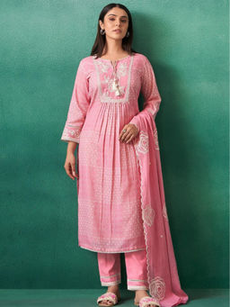 Autumnlane - Pink Cotton Embellished/Sequined Kurta with Pant and Dupatta (Set of 3)