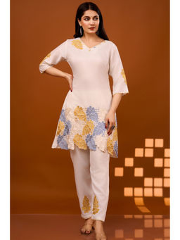 Autumnlane - Cream Viscose Embroidered Kurta with Pant (Set of 2)