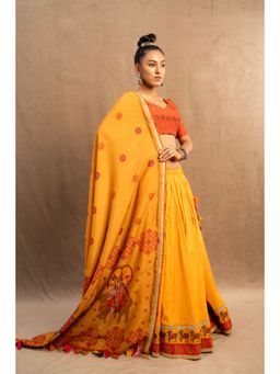 UDD DESIGN - Mustard Printed Puspam Dupatta