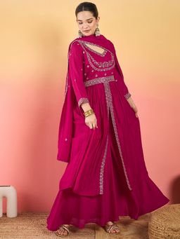 Varanga - Pink Zari Embroidered Yoke Kurta with Palazzo and Dupatta