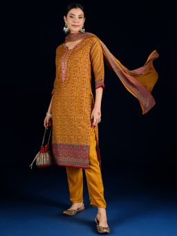 Varanga - Mustard Ethnic Printed Kurta with Pant and Dupatta