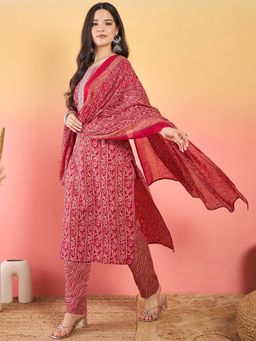 Varanga - Pink Zari Yoke Embroidery Kurta with Pant and Dupatta