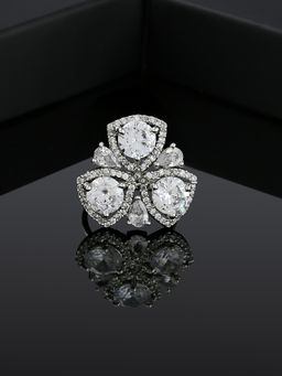 Estele - Rhodium Plated CZ Sparkling Floret Designer Finger Ring for Women