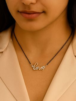 I Jewels - Traditional Single Line Lovers Design Pendant Black Beads Chain Mangalsutra